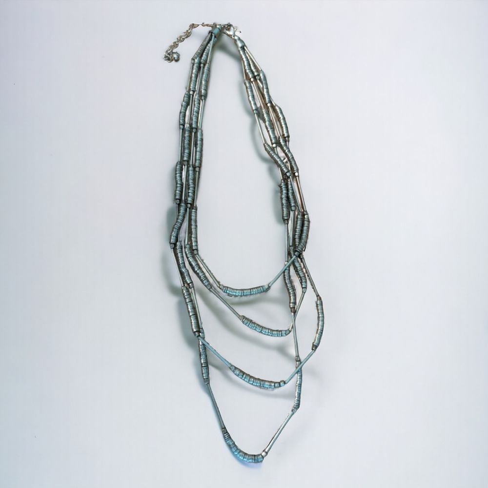 🔴 Heishi bead necklace silver toned‎ multi strand tribal 20"-22"